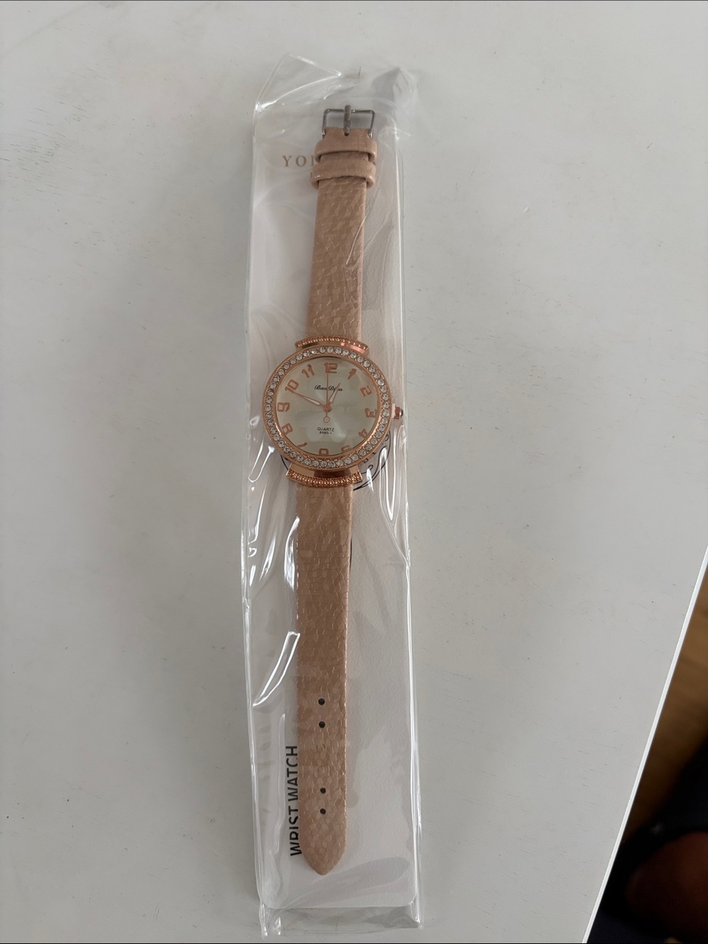 Women's Rose Gold Crystal Accent Leather Strap Watch